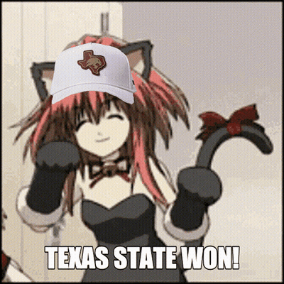Girl With Cat Ears Wearing Texas State Won Hat GIF