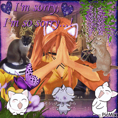 Girl with Cats and Flowers Sorry