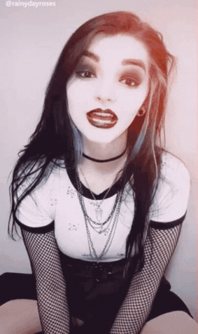 Girl With Choker And Fishnet Sleeves Hashtag RainyDayRoses GIF