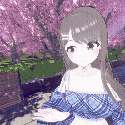 Girl With Choker In Cherry Blossom Park GIF