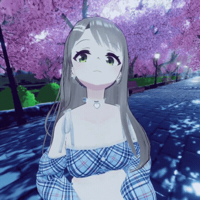 Girl With Choker In Front Of Cherry Blossom Tree GIF