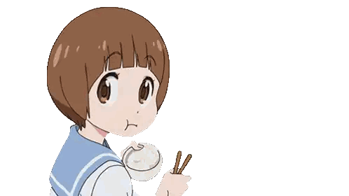 Girl With Chopsticks Holding Bowl Of Rice Sticker