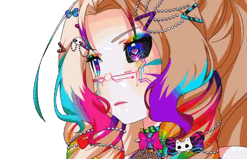 Girl With Colorful Hair And Cat On Neck Sticker
