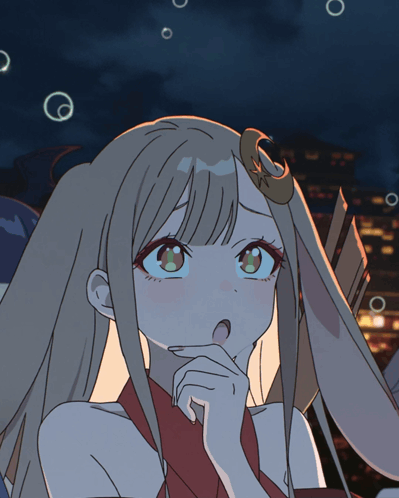 Girl With Crescent Moon On Head Looking Up GIF