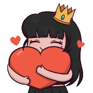 Girl With Crown Hugging Red Heart Sticker