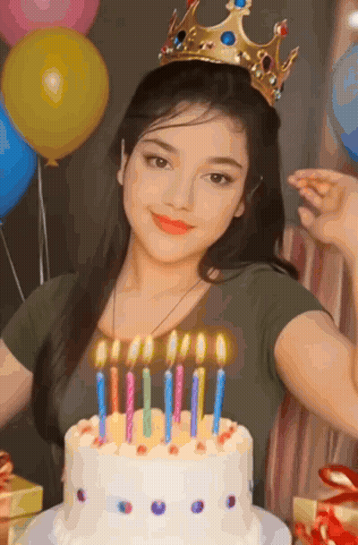 Girl With Crown In Front Of Birthday Cake GIF