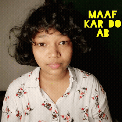Girl With Curly Hair In Front Of Maaf Kar Do Ab Poster GIF