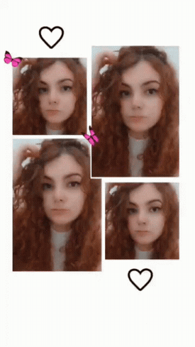 Girl With Curly Hair Surrounded By Heart And Butterflies GIF