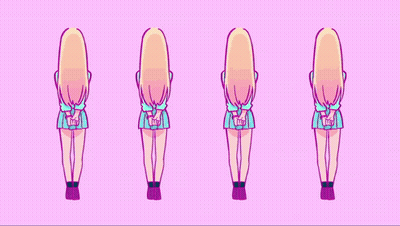 Girl With Different Outfits And V Hat GIF