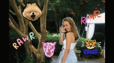 Girl With Dog And Cat In Front Of Tree Saying Rawr GIF