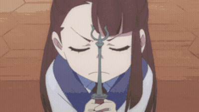 Girl With Eyes Closed Holding Sword GIF
