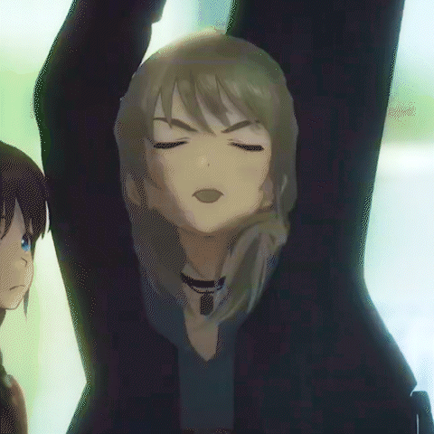 Girl With Eyes Closed Next To Girl In Air GIF