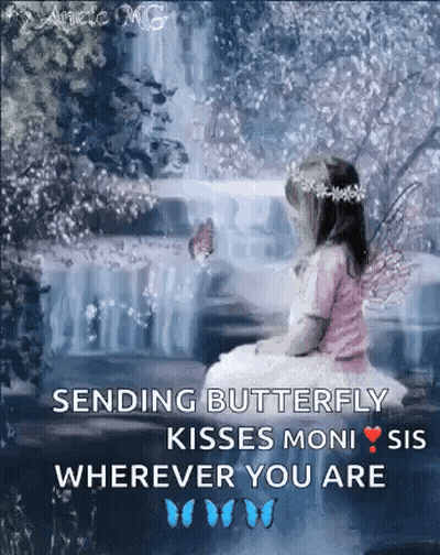 Girl With Fairy Wings Watching Butterfly GIF