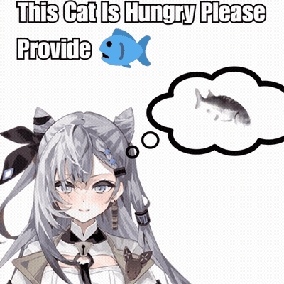 Girl With Fish in Thought Bubble Saying This Cat Is Hungry Please Provide