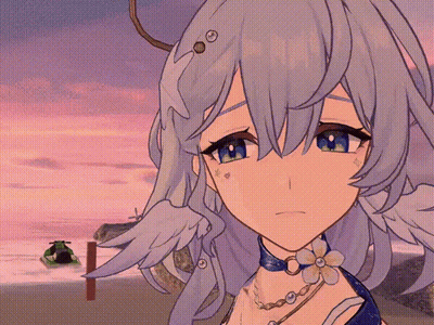 Girl With Flower Around Neck In Front Of Sunset GIF