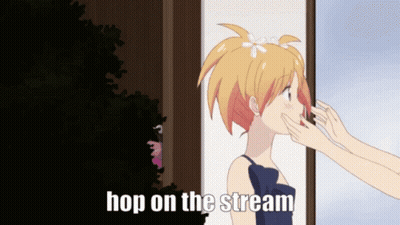 Girl With Flower In Hair Hop On Stream GIF