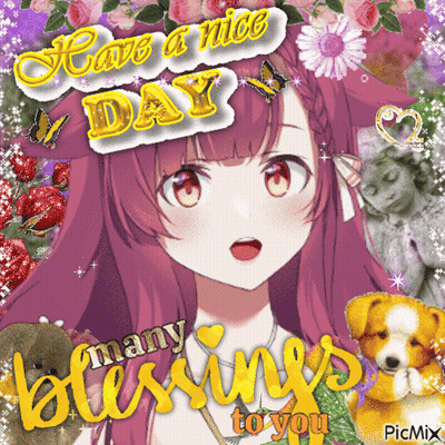 Girl With Flowers Have A Nice Day Many Blessings To You GIF