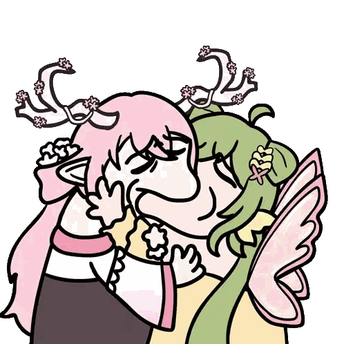 Girl With Flowers In Hair Kissing Green-Haired Girl Sticker
