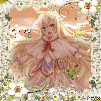 Girl With Flowers Saying Good Morning Friend GIF