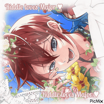 Girl With Flowers Saying Riddle Loves Major GIF