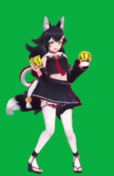 Girl With Fox Tail Holding Yellow Can Saying A GIF