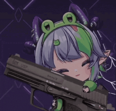 Girl With Frog Headband Holding Gun GIF