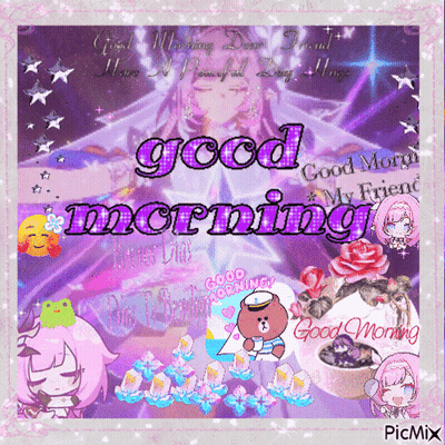 Girl With Frog On Head Saying Good Morning GIF