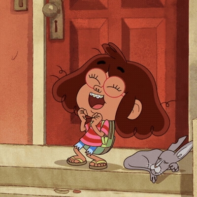 Girl With Glasses and Backpack Standing in Front of Door