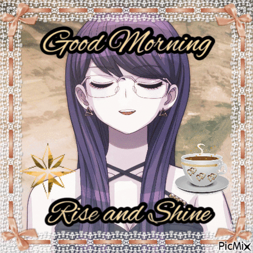 Girl With Glasses And Coffee Saying Good Morning GIF