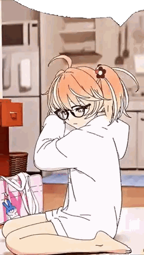 Girl With Glasses And Flower Kneeling Sticker