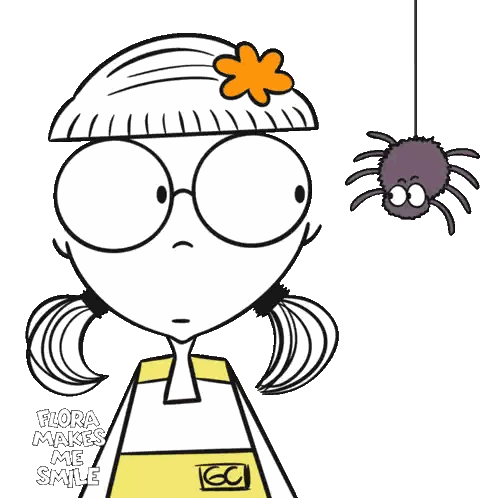 Girl With Glasses And Flower Looks At Spider Sticker