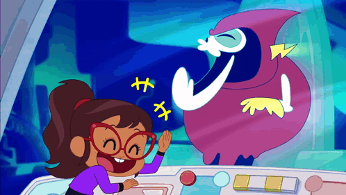 Girl With Glasses And Purple Monster With Number 3 GIF