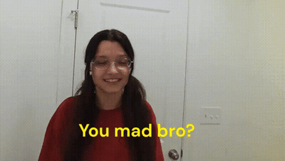 Girl With Glasses And Red Shirt Says You Mad Bro GIF