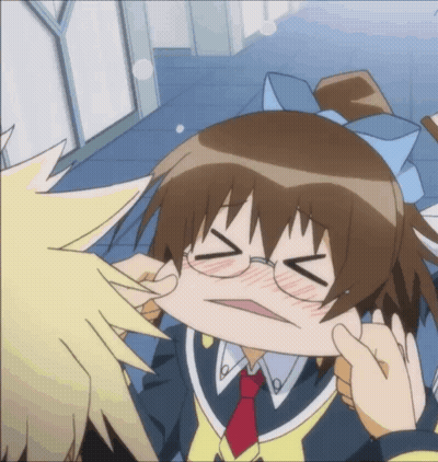 Girl With Glasses And Red Tie Being Pummeled By Man GIF