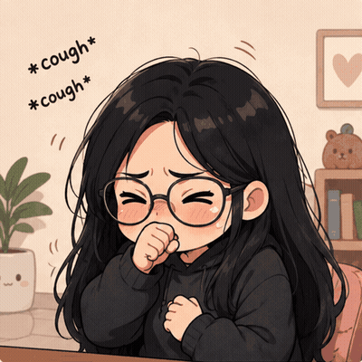 Girl With Glasses Coughing At Table GIF
