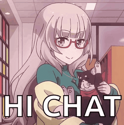 Girl With Glasses Holding Cat Saying Hichat GIF