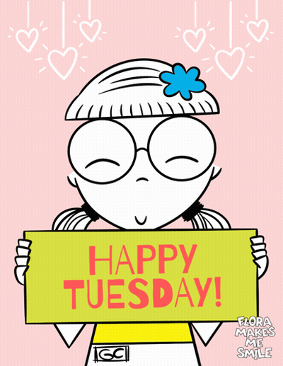 Girl With Glasses Holding Happy Tuesday Sign