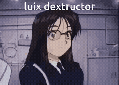 Girl With Glasses Standing In Room With Luix Dextractor GIF