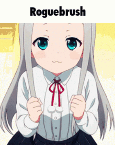 Girl With Gray Hair And Blue Eyes Holding Sword Says Roguebrush GIF