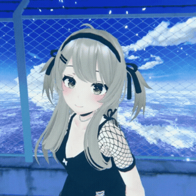 Girl With Gray Hair And Choker Standing In Front Of Fence GIF