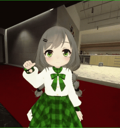 Girl With Gray Hair And Green Eyes In Plaid Skirt GIF