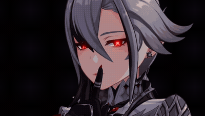 Girl With Gray Hair And Red Eyes Holding Knife GIF