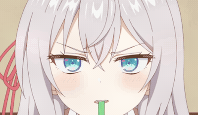 Girl With Gray Hair Drinking Through Green Straw GIF