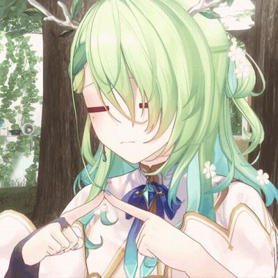 Girl With Green Hair And Antlers Making Gesture GIF