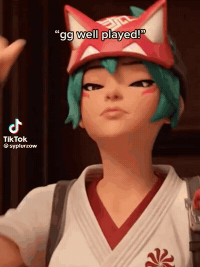 Girl With Green Hair And Fox Hat In Karate Uniform With Backpack GIF
