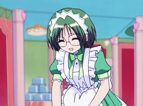 Girl With Green Hair And Glasses In Maid Outfit GIF