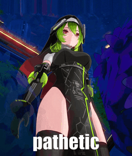 Girl With Green Hair And Purple Flowers Says Pathetic GIF