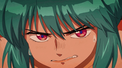 Girl With Green Hair And Red Eyes Looks Angry GIF