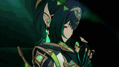 Girl With Green Hair And Triangle On Chest GIF