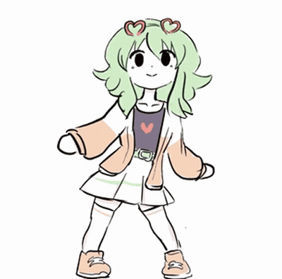 Girl With Green Hair And Two Hearts GIF